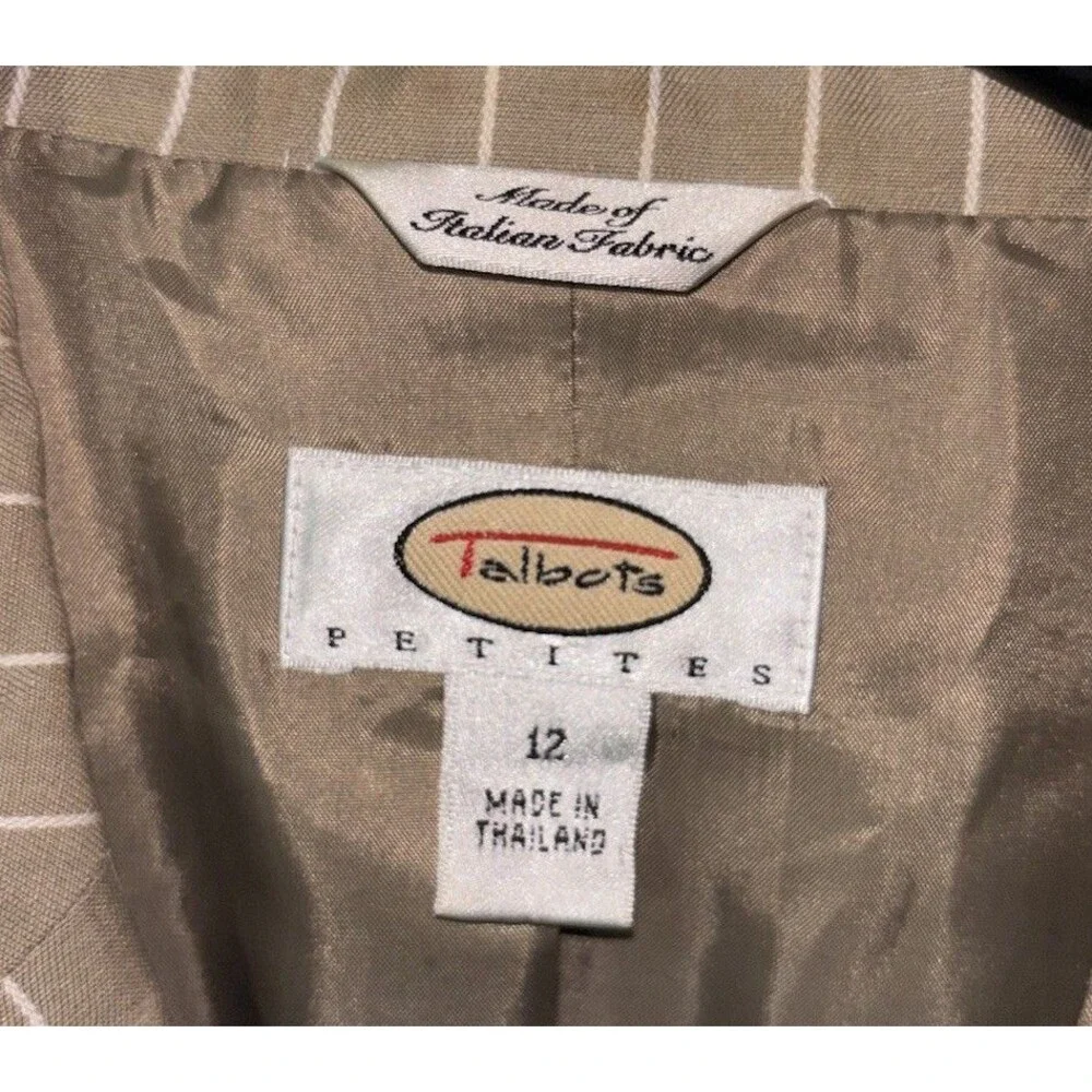 Talbots Petites 12P Beige Pinstripe Rayon Linen Lined Notch Lapel Blazer